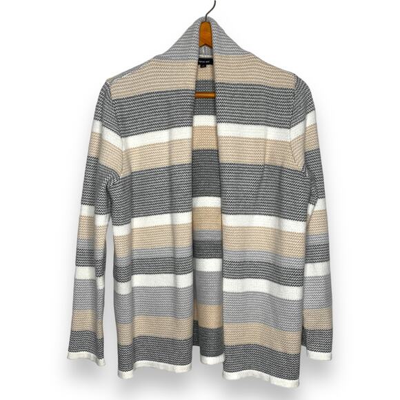 3/$20 Verve Ami women's neutral striped open front draped cardigan sweater SZ L - Picture 1 of 10